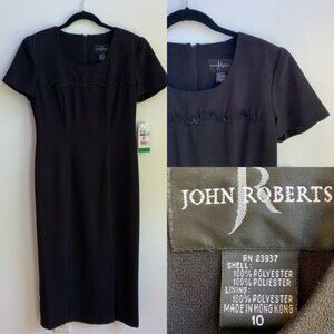 JOHN ROBERTS Embellished Black Cap Sleeve Dress 10